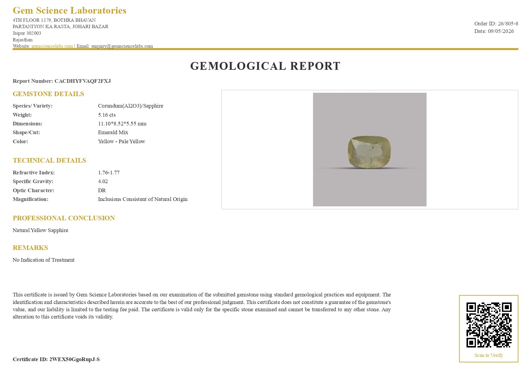 Yellow Sapphire -  5.16 Carat (Ceylon)