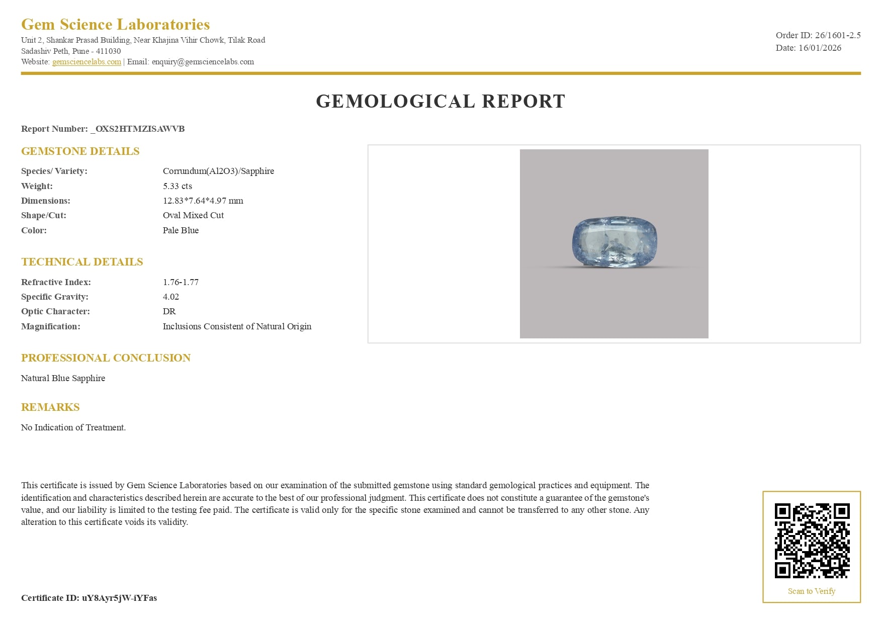 Blue Sapphire - 5.33 Carat (Ceylon)