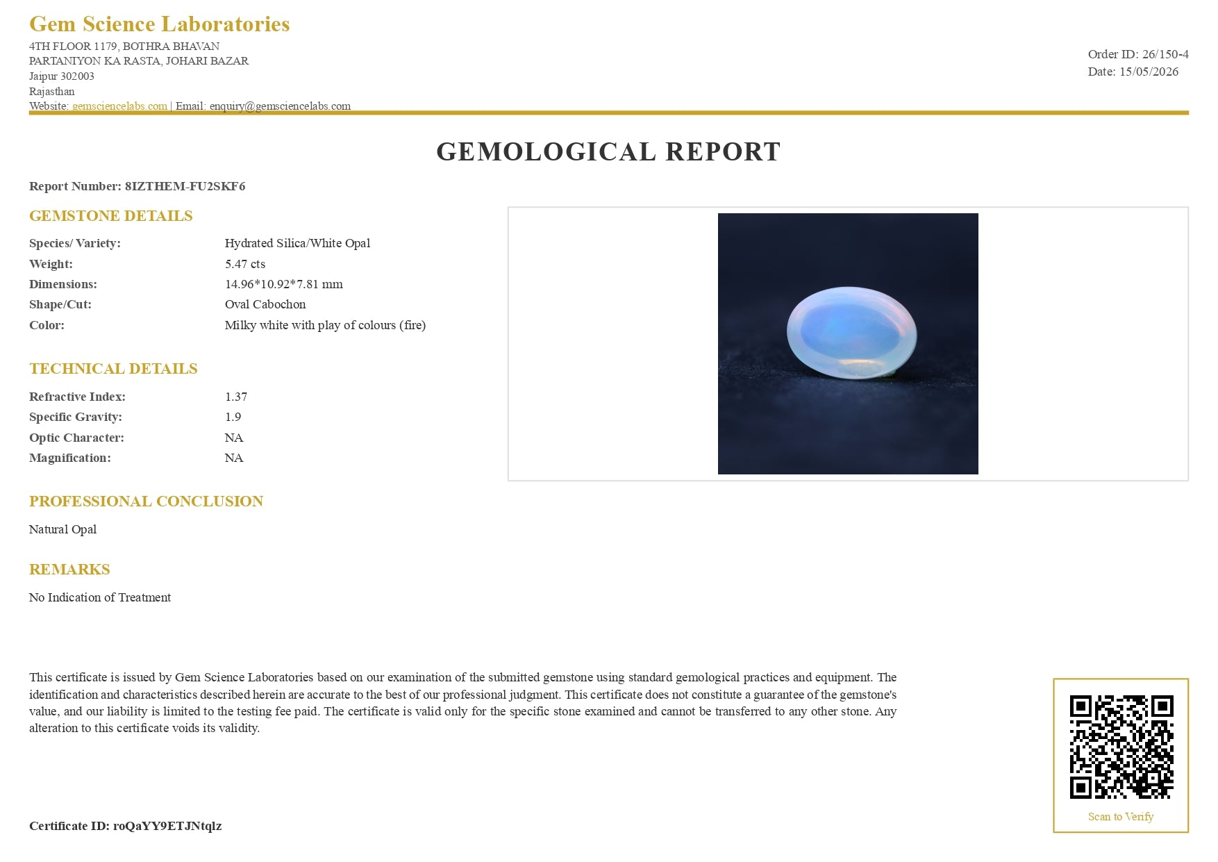 Opal Ethiopian 5.47 Carat