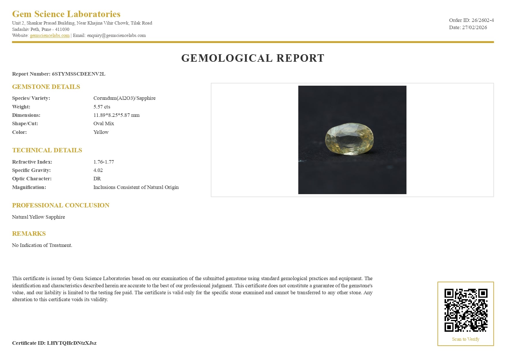 Yellow Sapphire -  5.57 Carat (Ceylon)