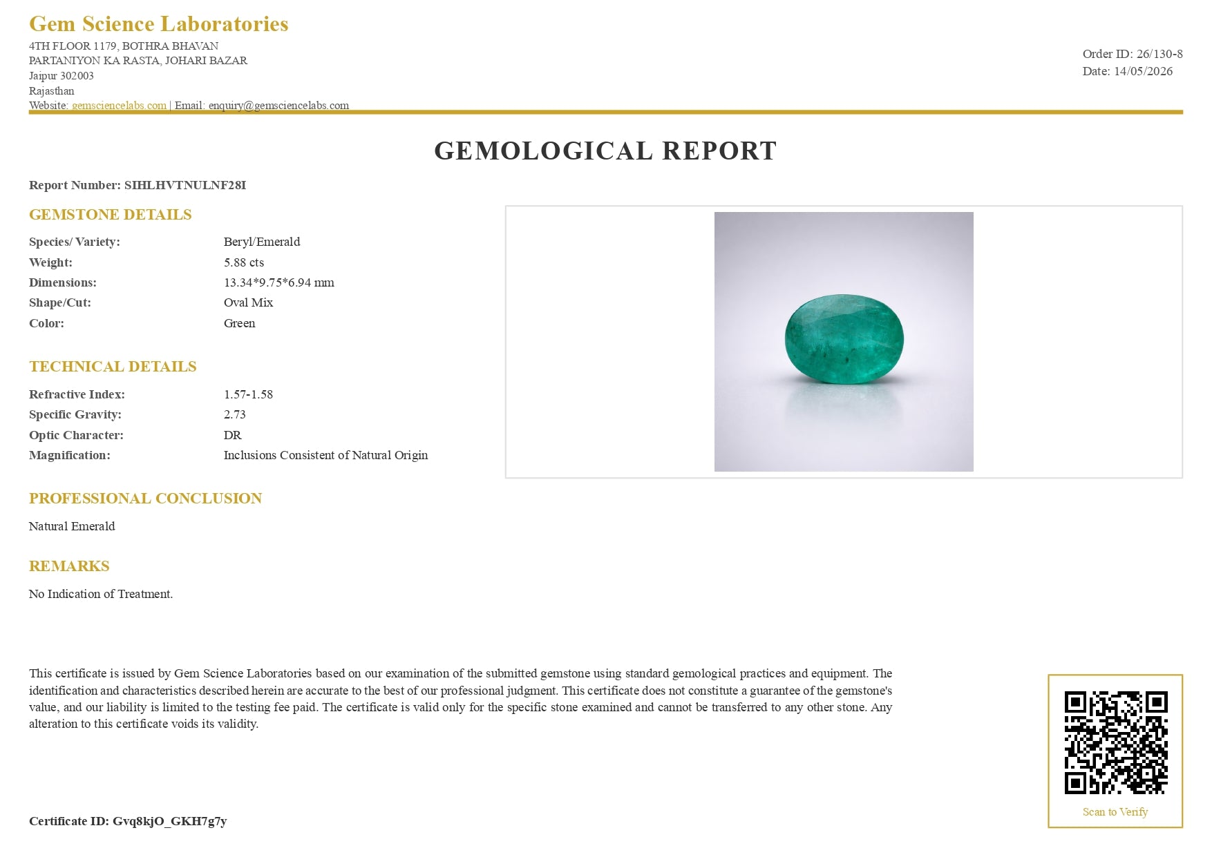 Emerald ( Panna ) - 5.88 Carat