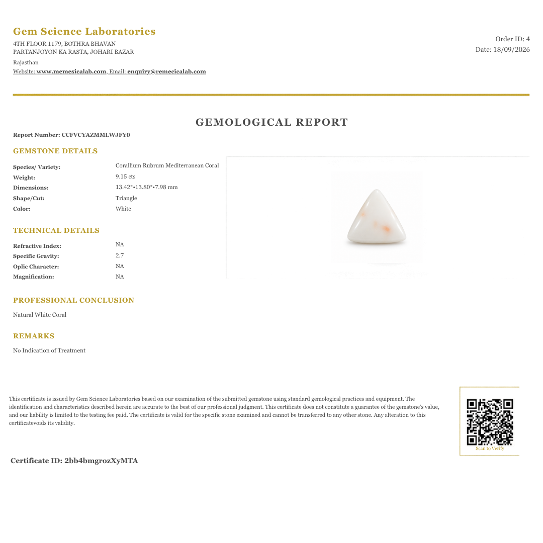 NATURAL ITALIAN WHITE CORAL (TRIANGLE)