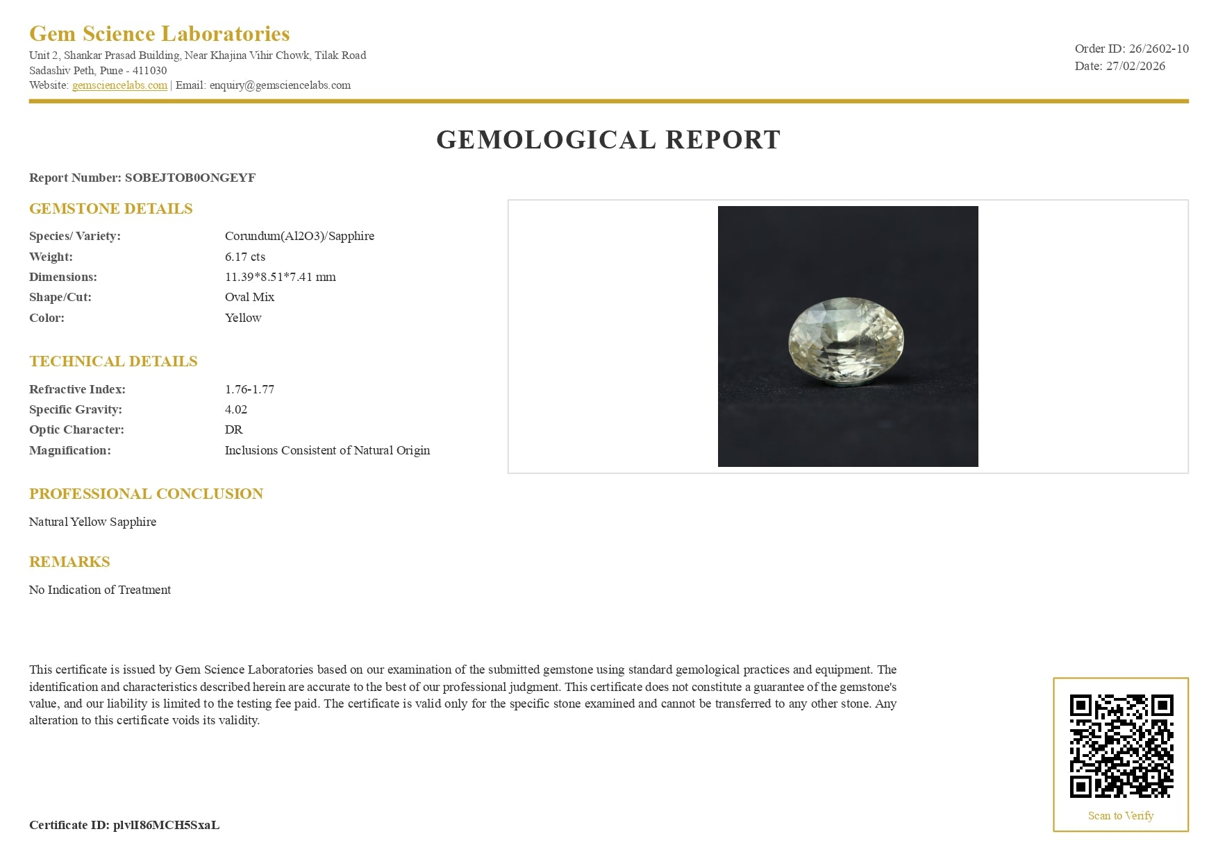Yellow Sapphire -  6.17  Carat (Ceylon)