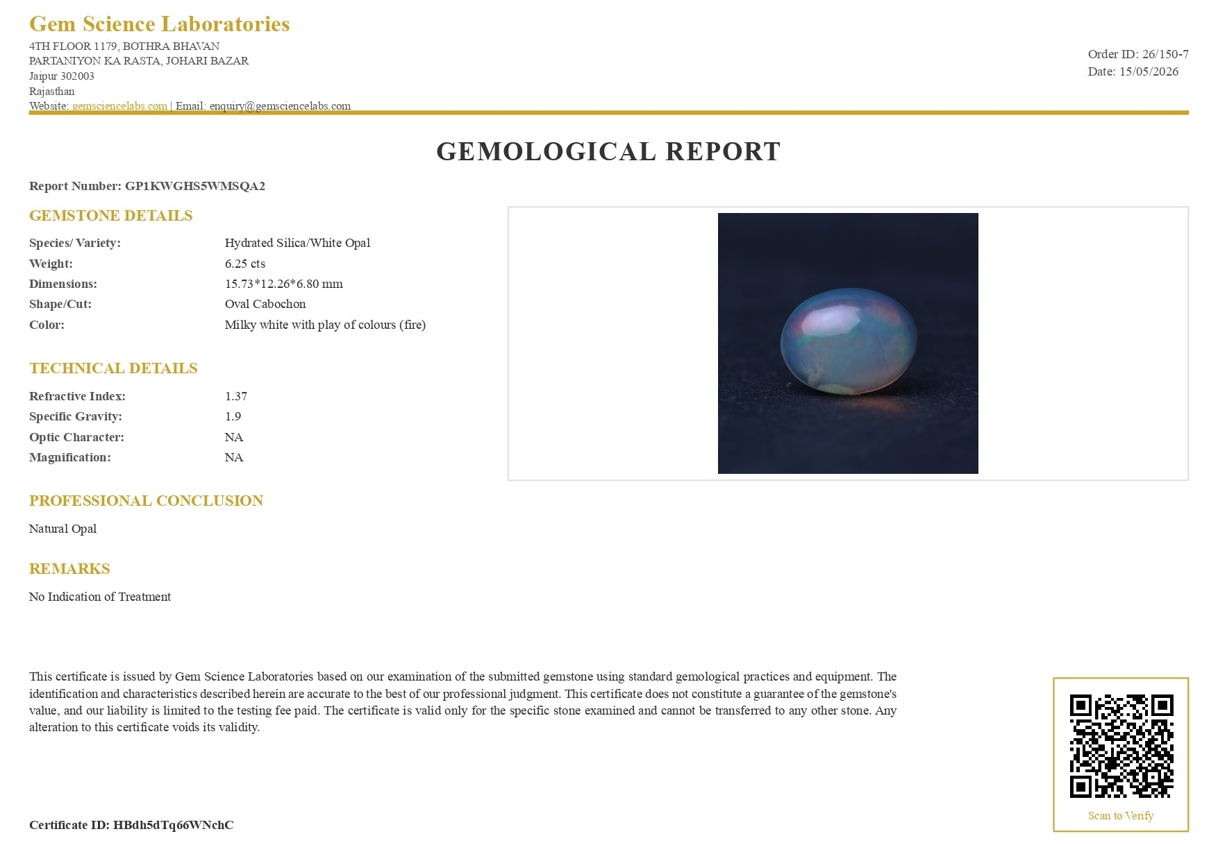 Opal (Ethiopian)  -  6.25  Carat