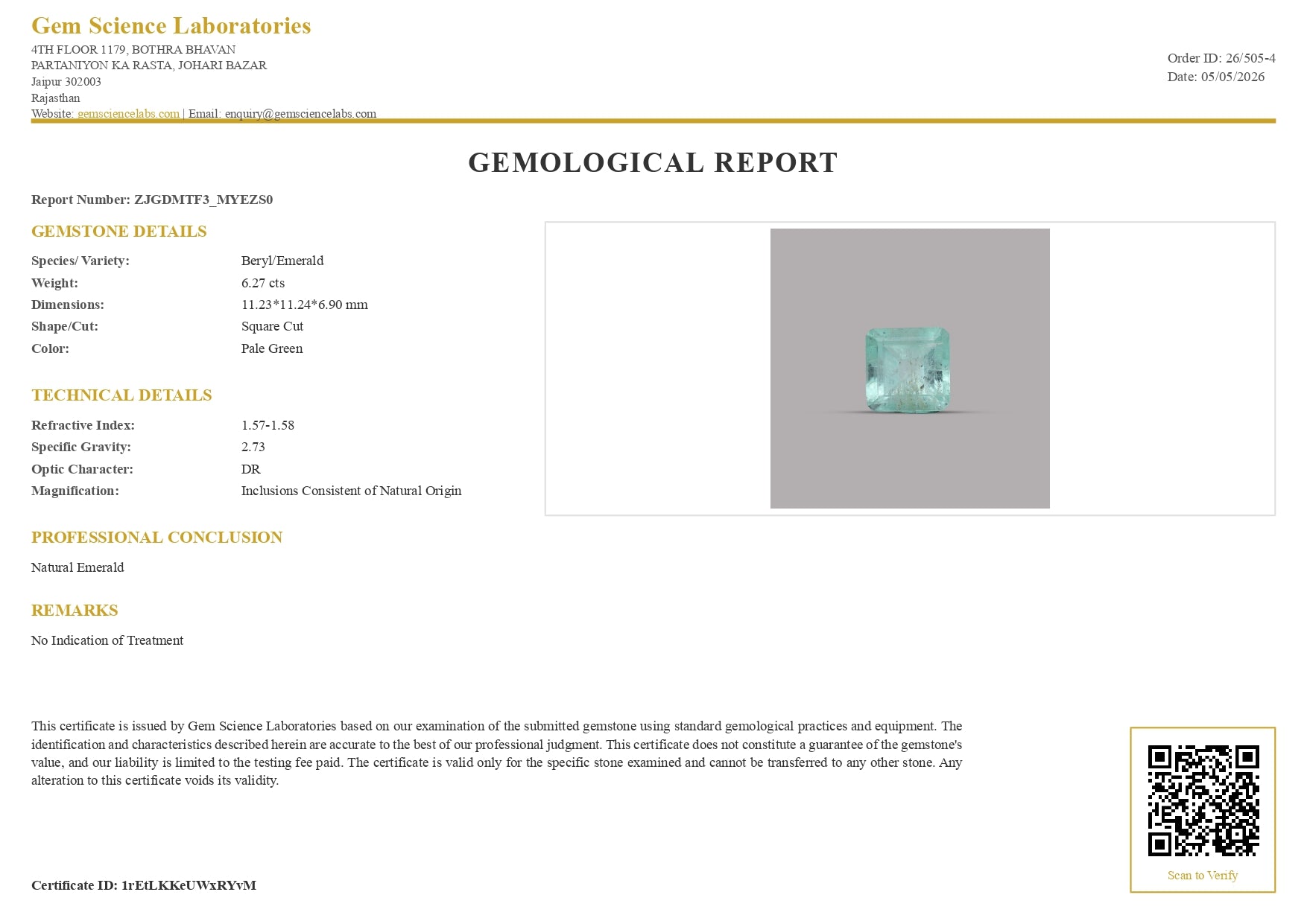 Emerald ( Panna ) - 6.27 Carat