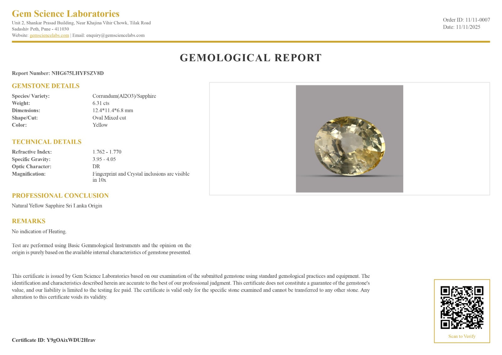 Yellow Sapphire -  6.31 Carat (Ceylon)