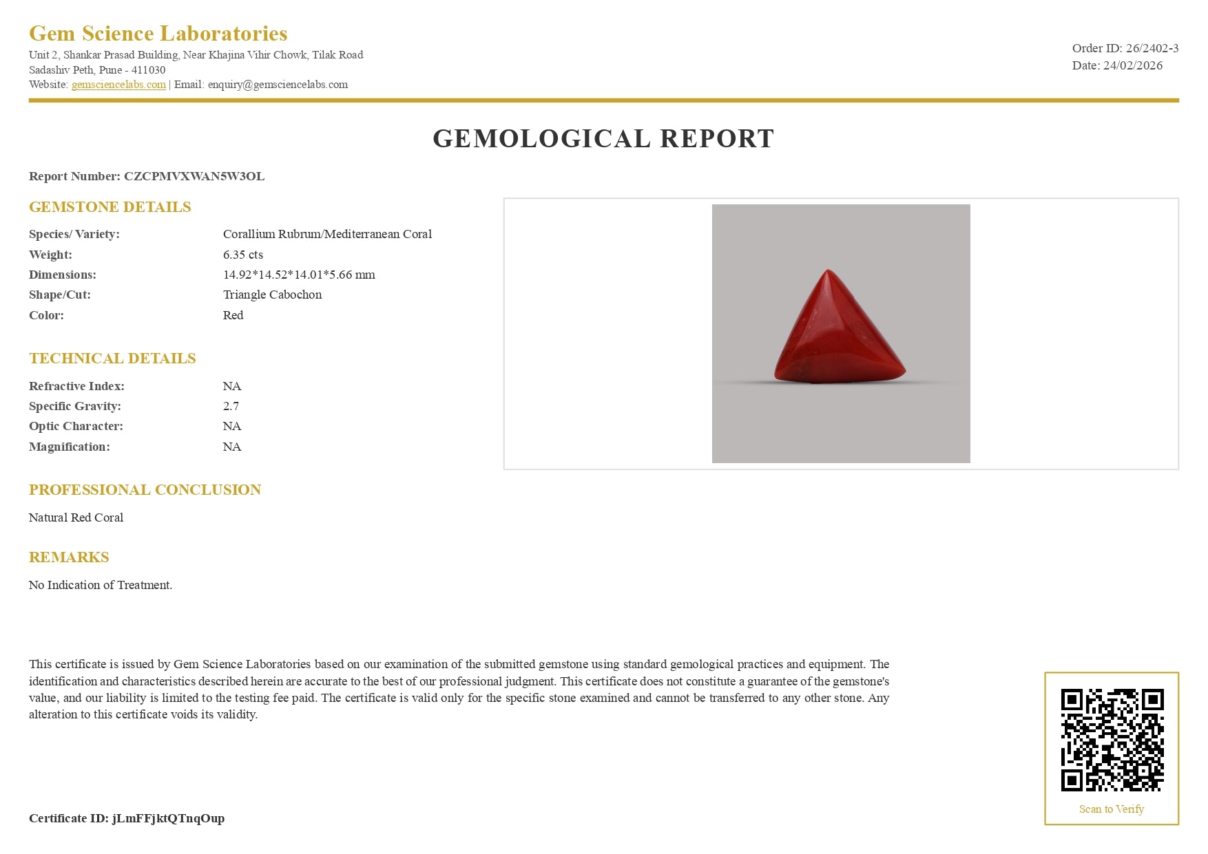 Red Coral - 6.35 Carat