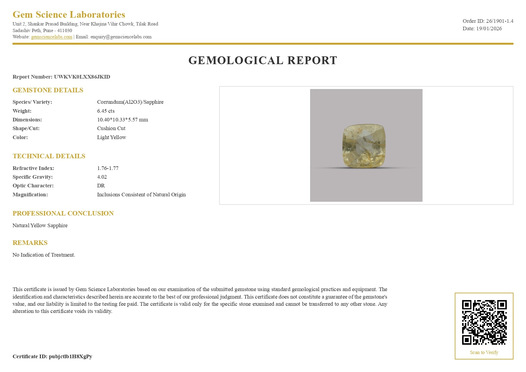 Yellow Sapphire -  6.45 Carat (Ceylon)