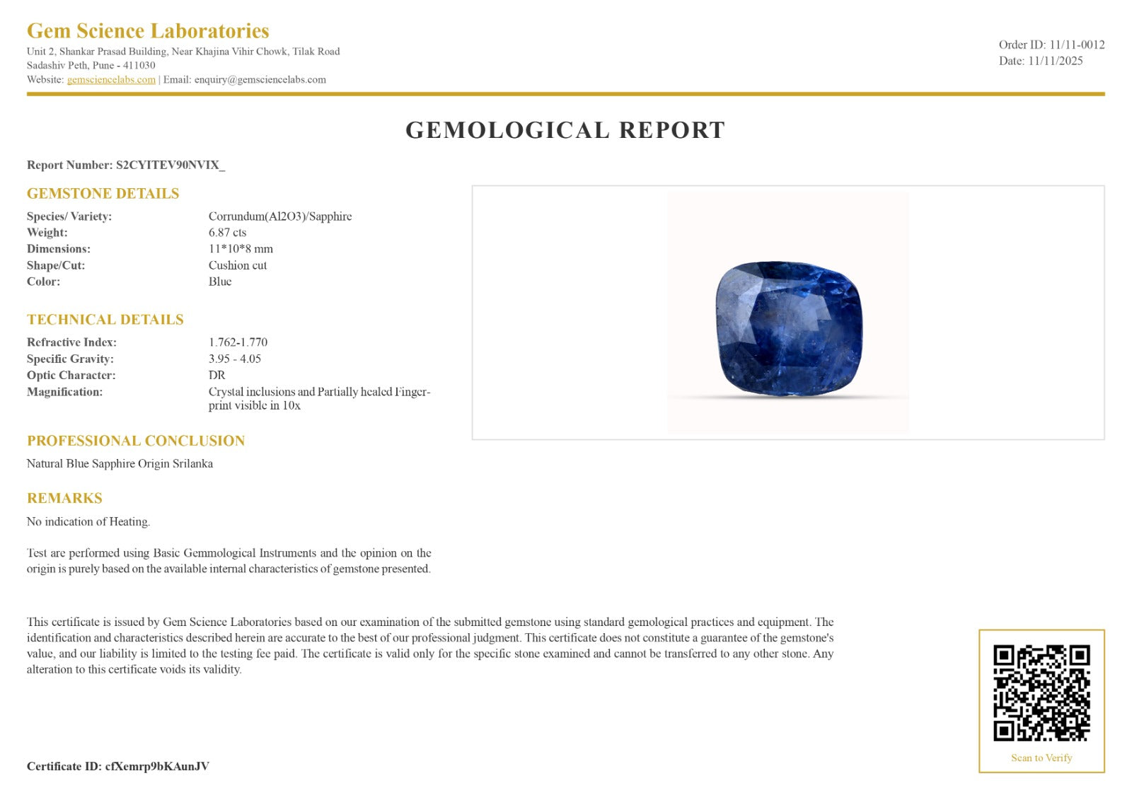 Blue Sapphire - 6.86 Carat (Ceylon)