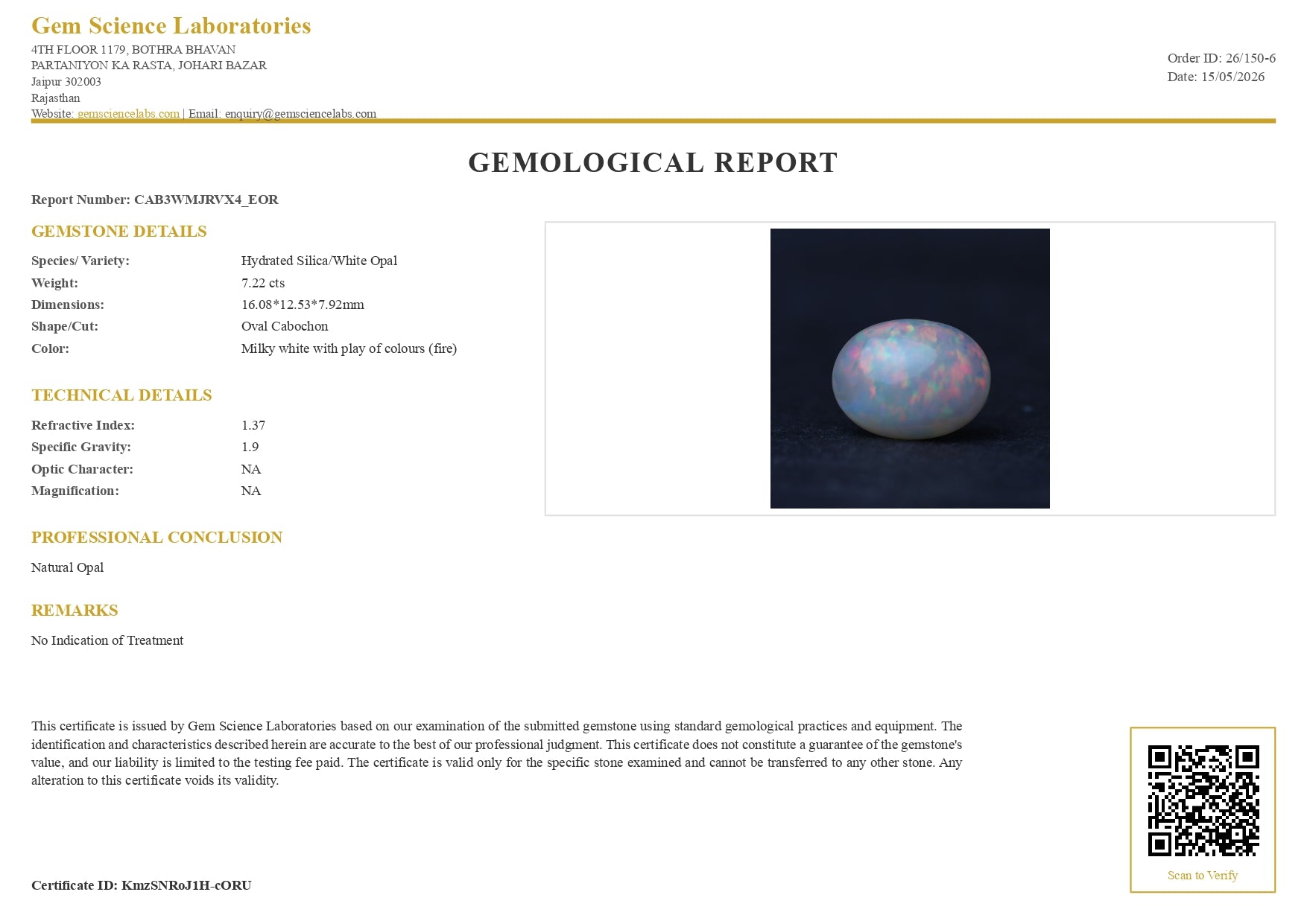 Opal (Ethiopian)  -  7.22 Carat