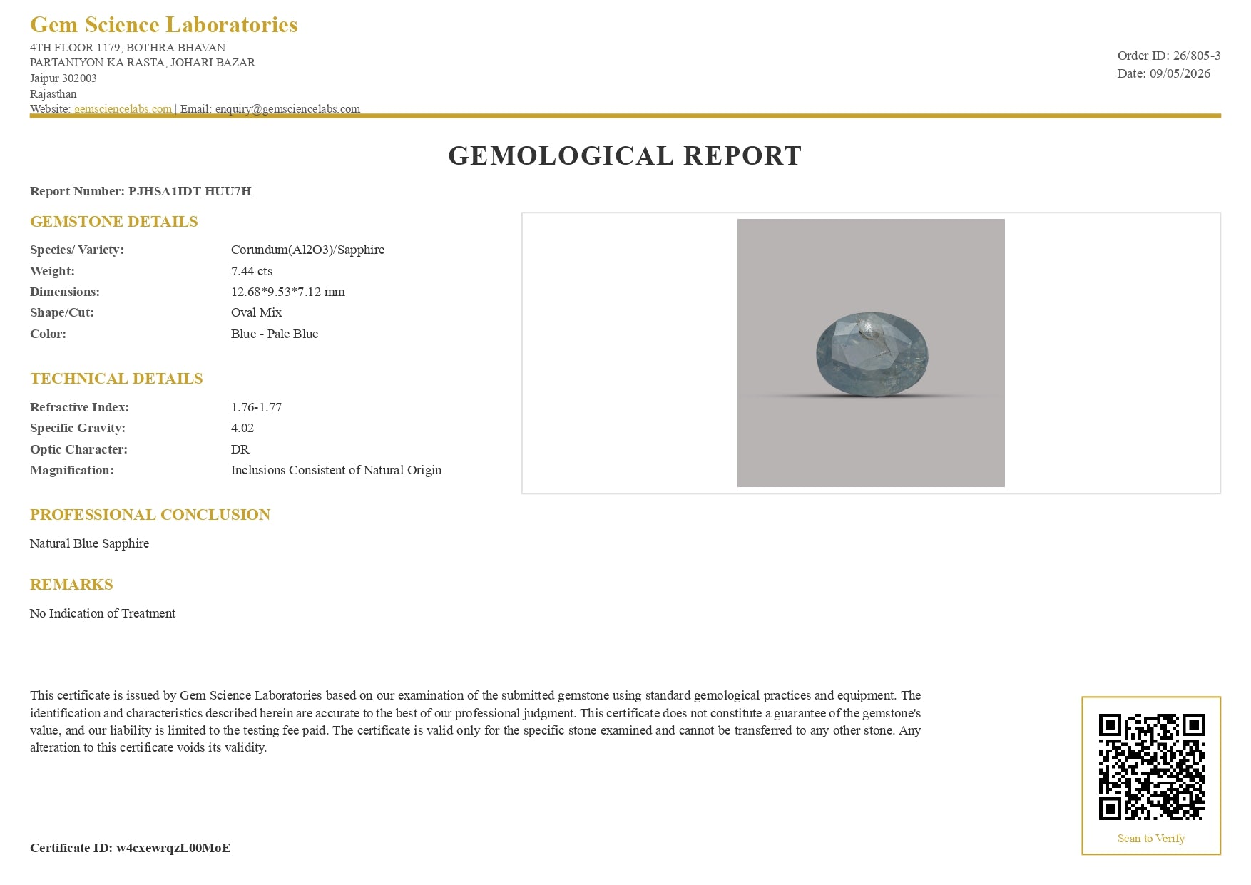 Blue Sapphire - 7.44 Carat (Ceylon)