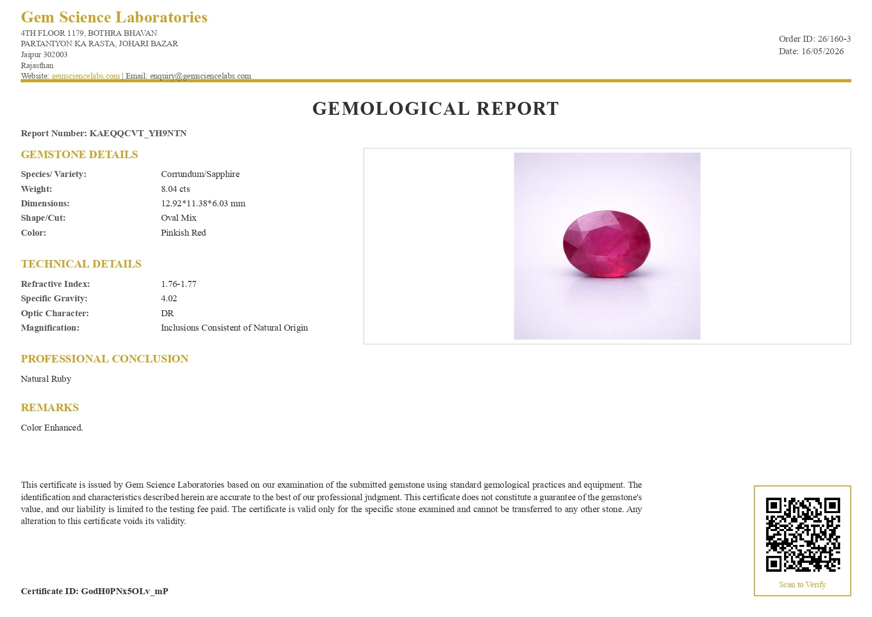 Ruby (Bangkok) - 8.04 Carat