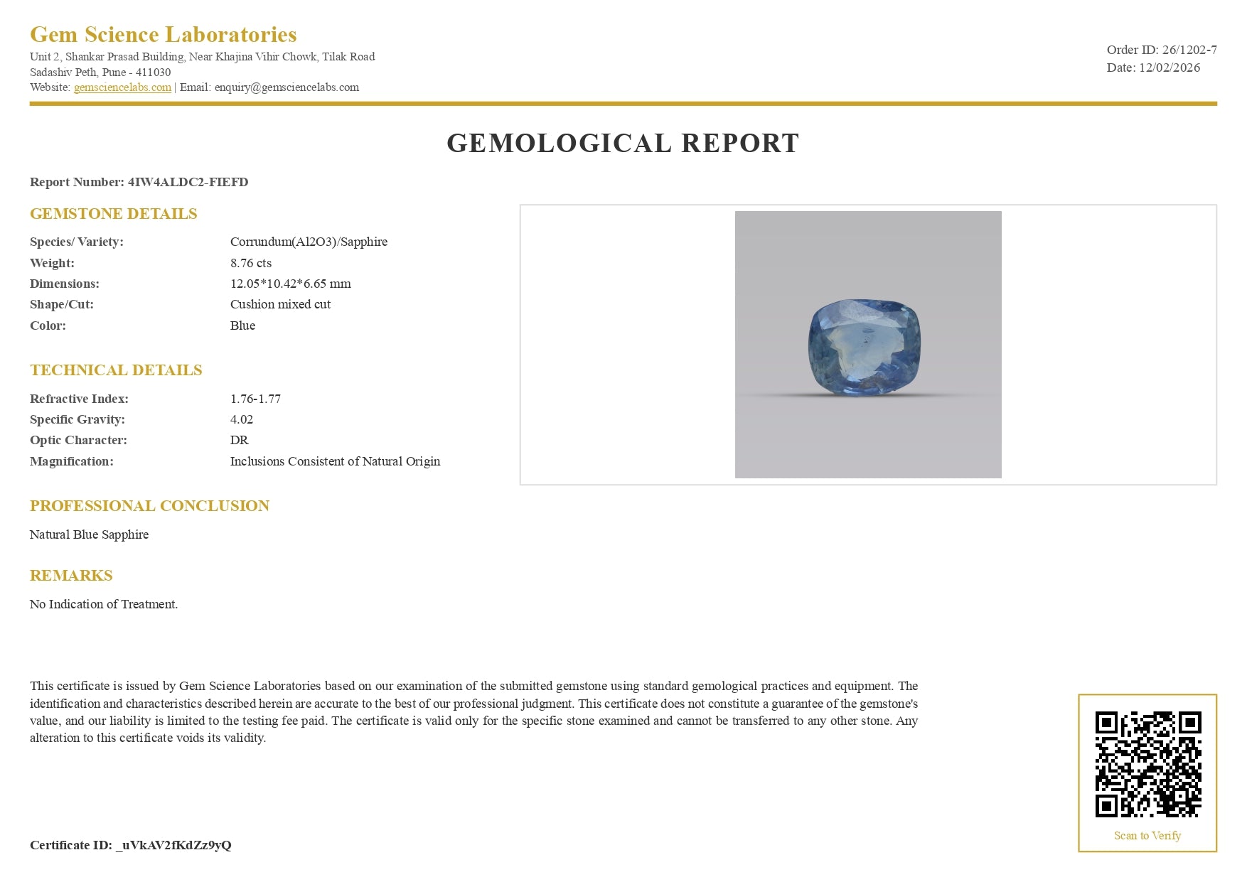 Blue Sapphire - 8.76 Carat (Ceylon)