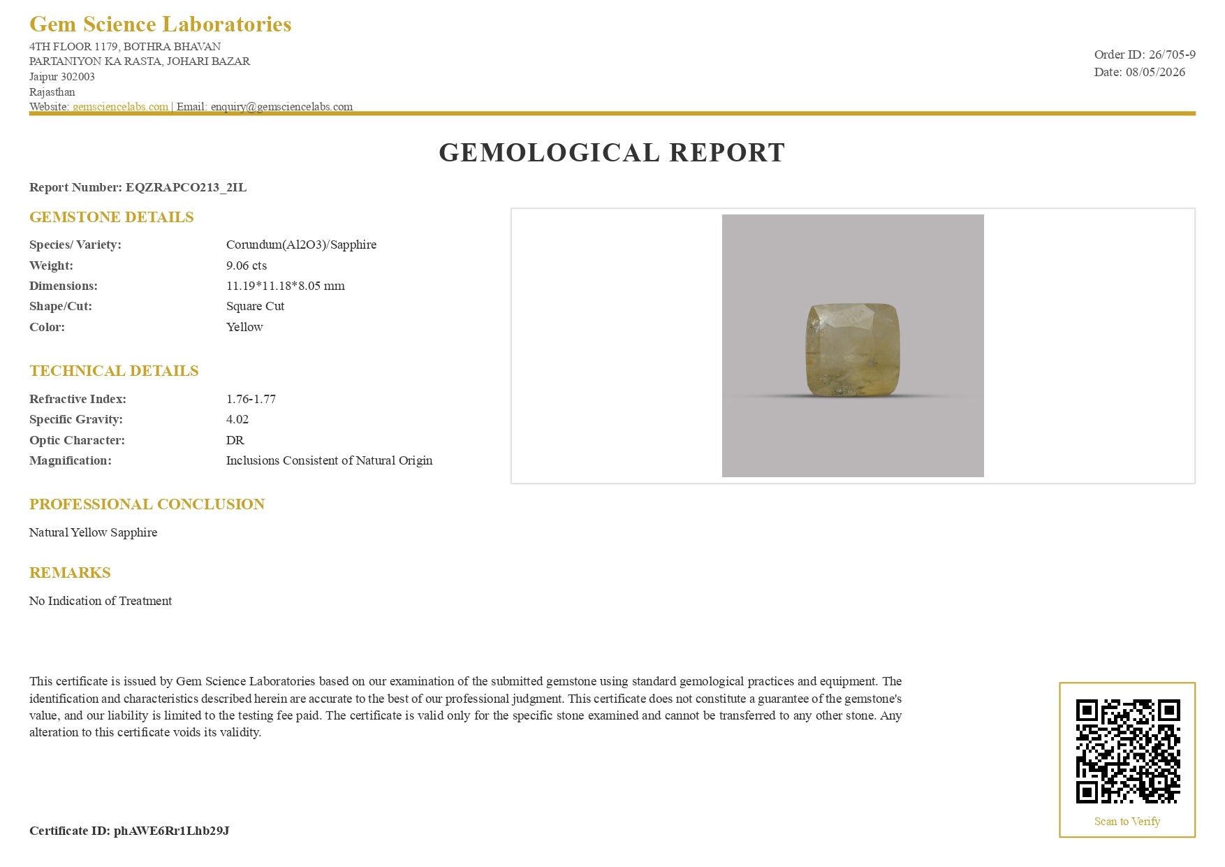 Yellow Sapphire -  9.06 Carat (Ceylon)