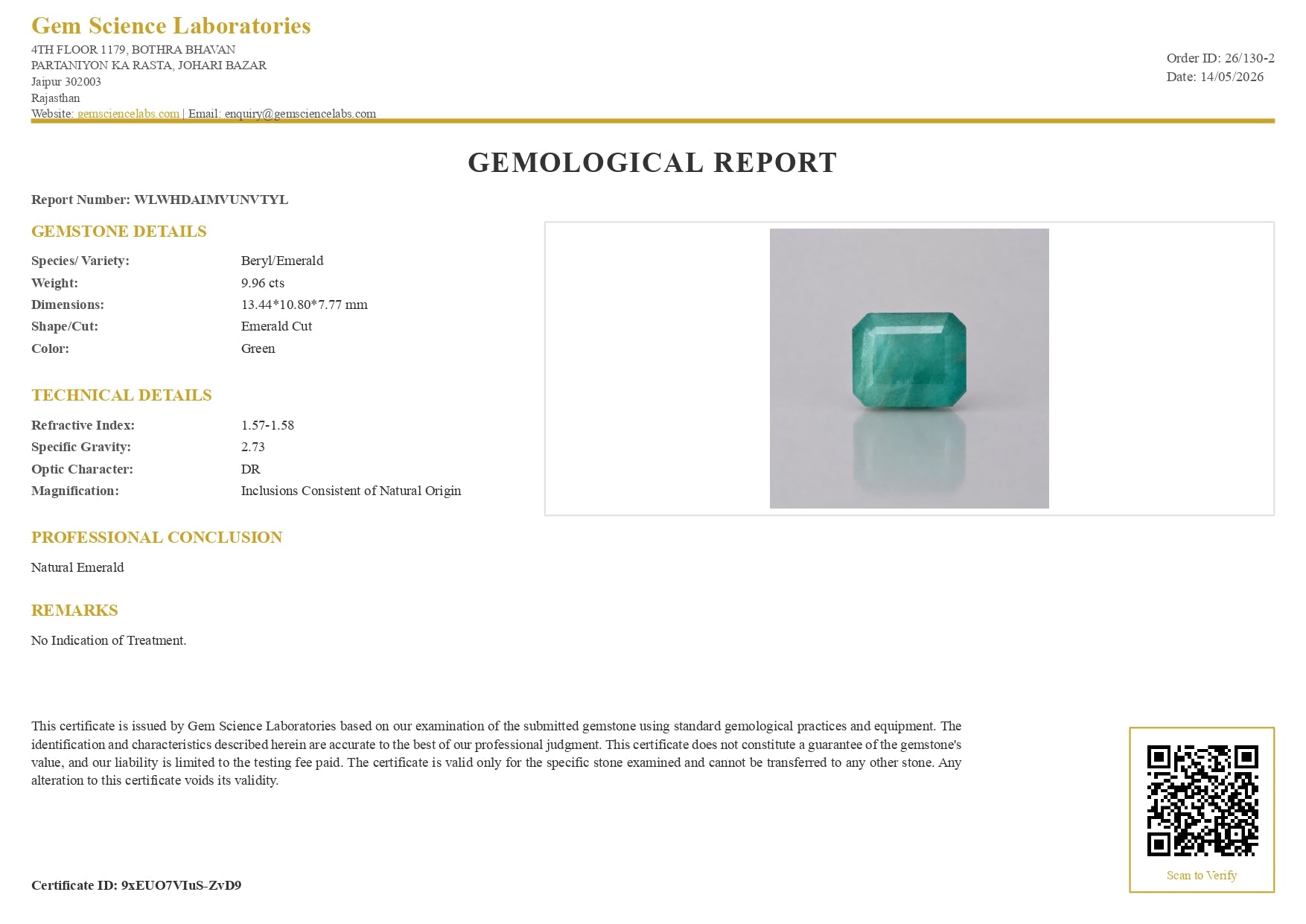 Emerald ( Panna ) - 9.96 Carat