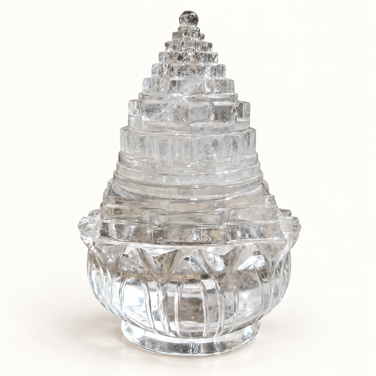 Natural Clear Quartz Shree Yantra with Lotus Base