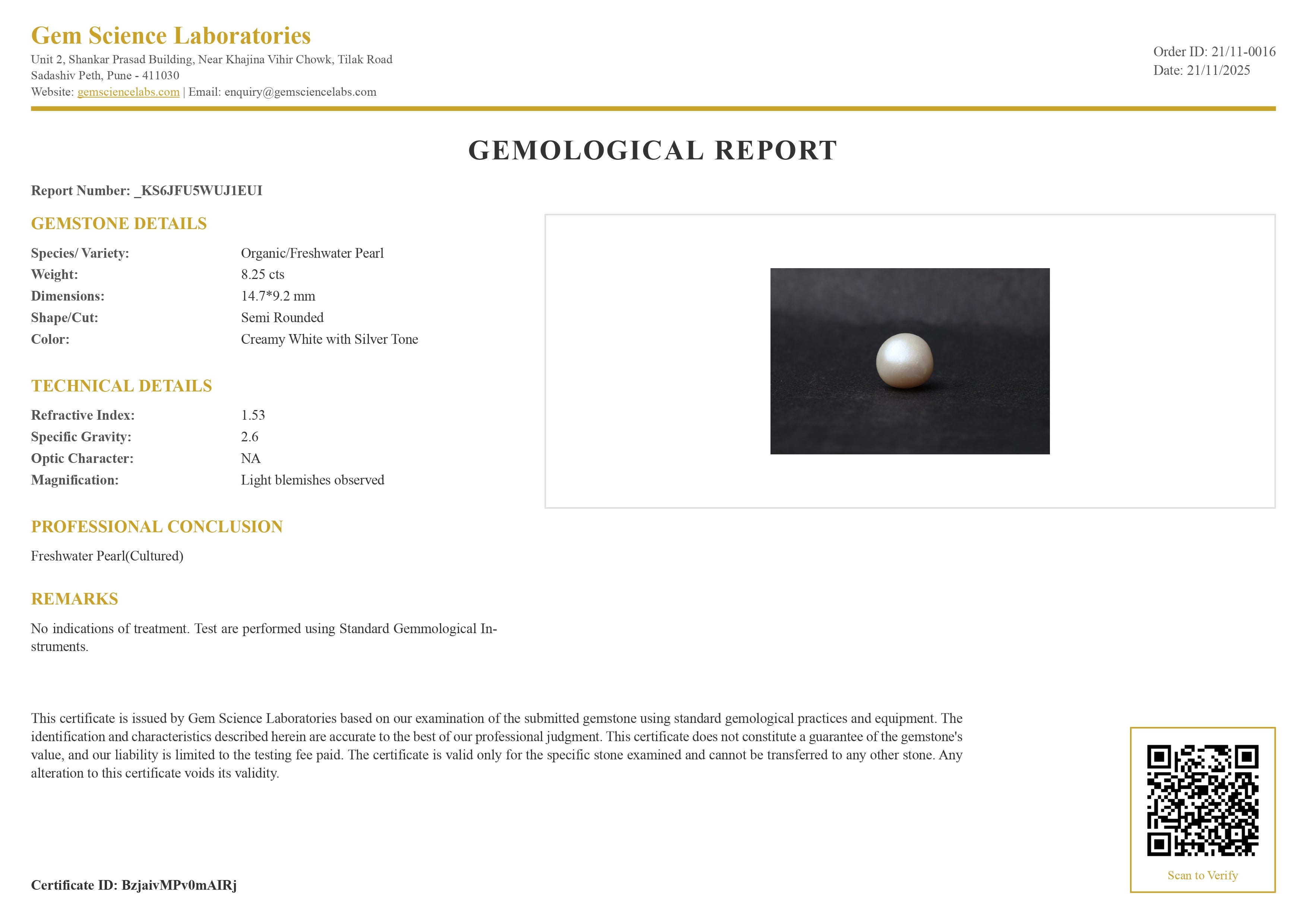 Fresh Water Pearl - 8.25 Carat