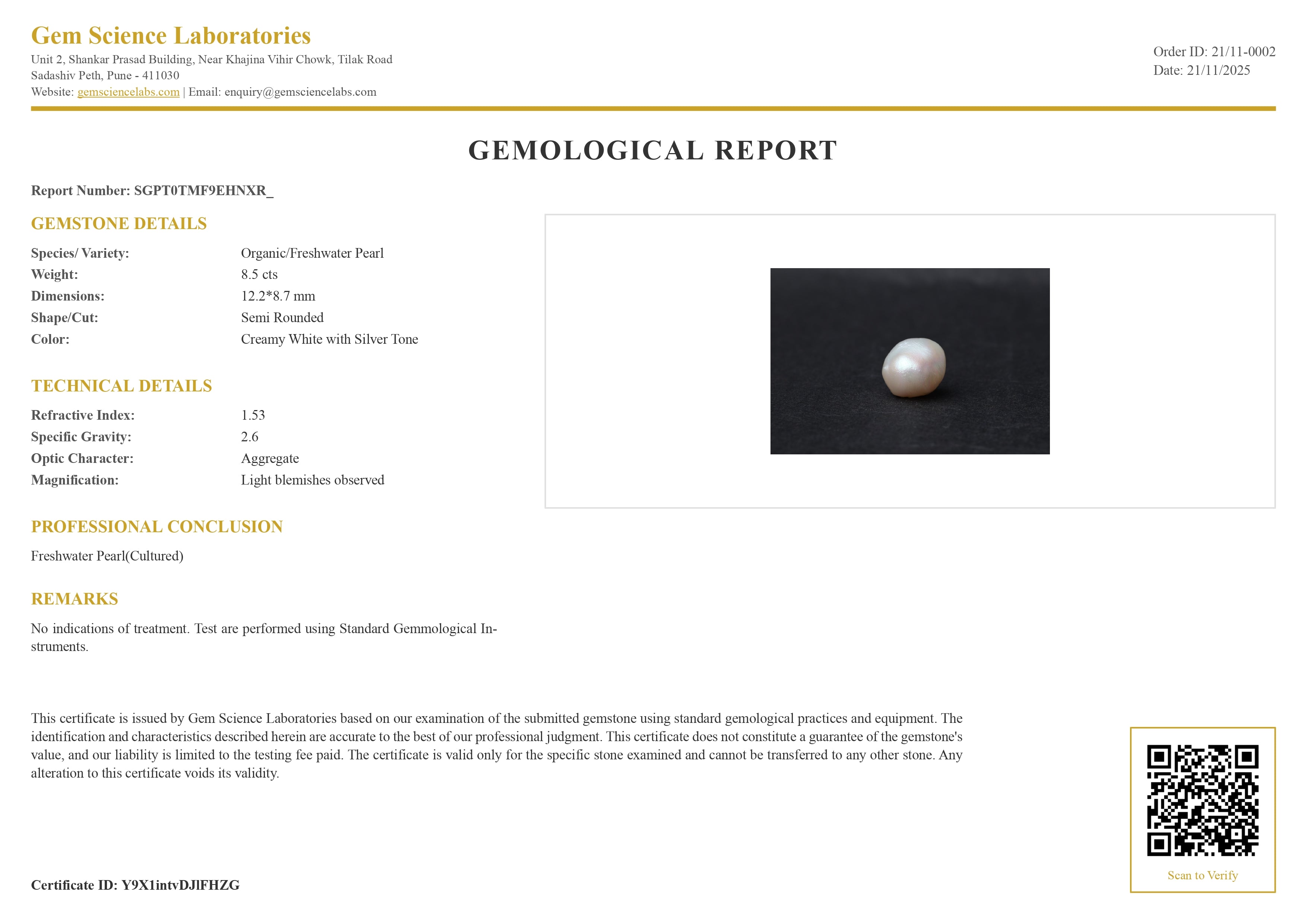 Fresh Water Pearl - 8.50 Carat