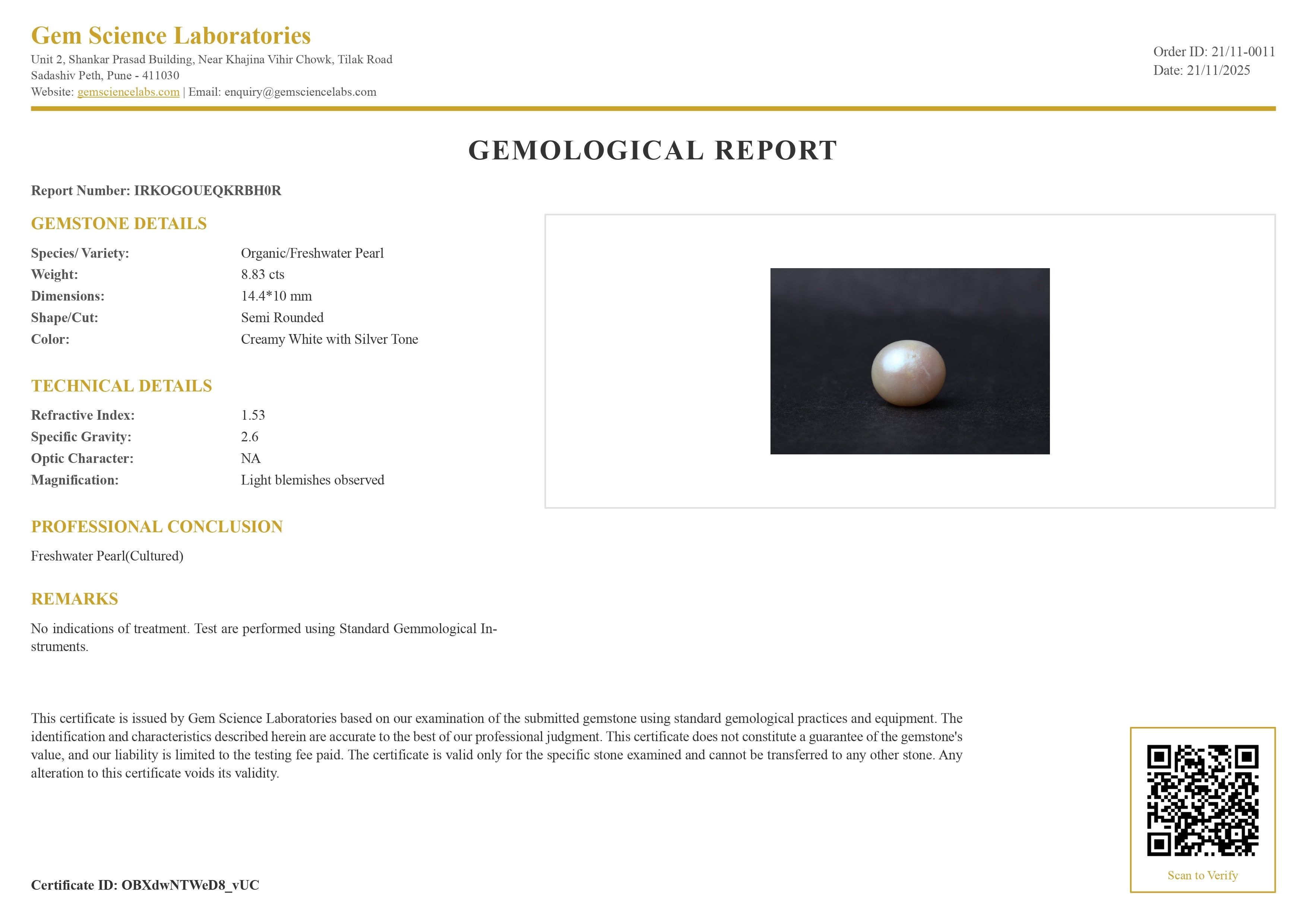 Fresh Water Pearl - 8.83 Carat