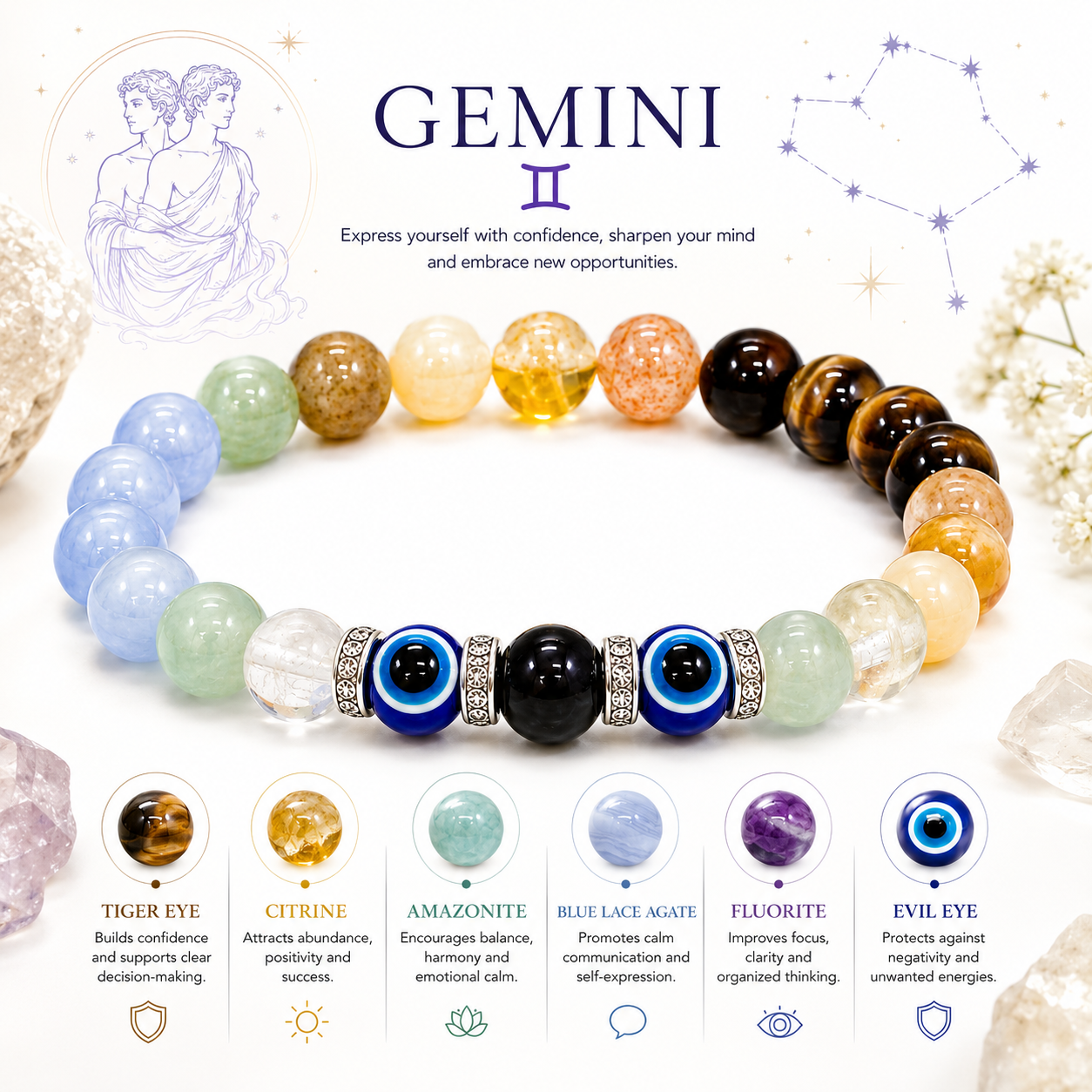 MITHUN (GEMINI) RASHI CRYSTAL BRACELET
