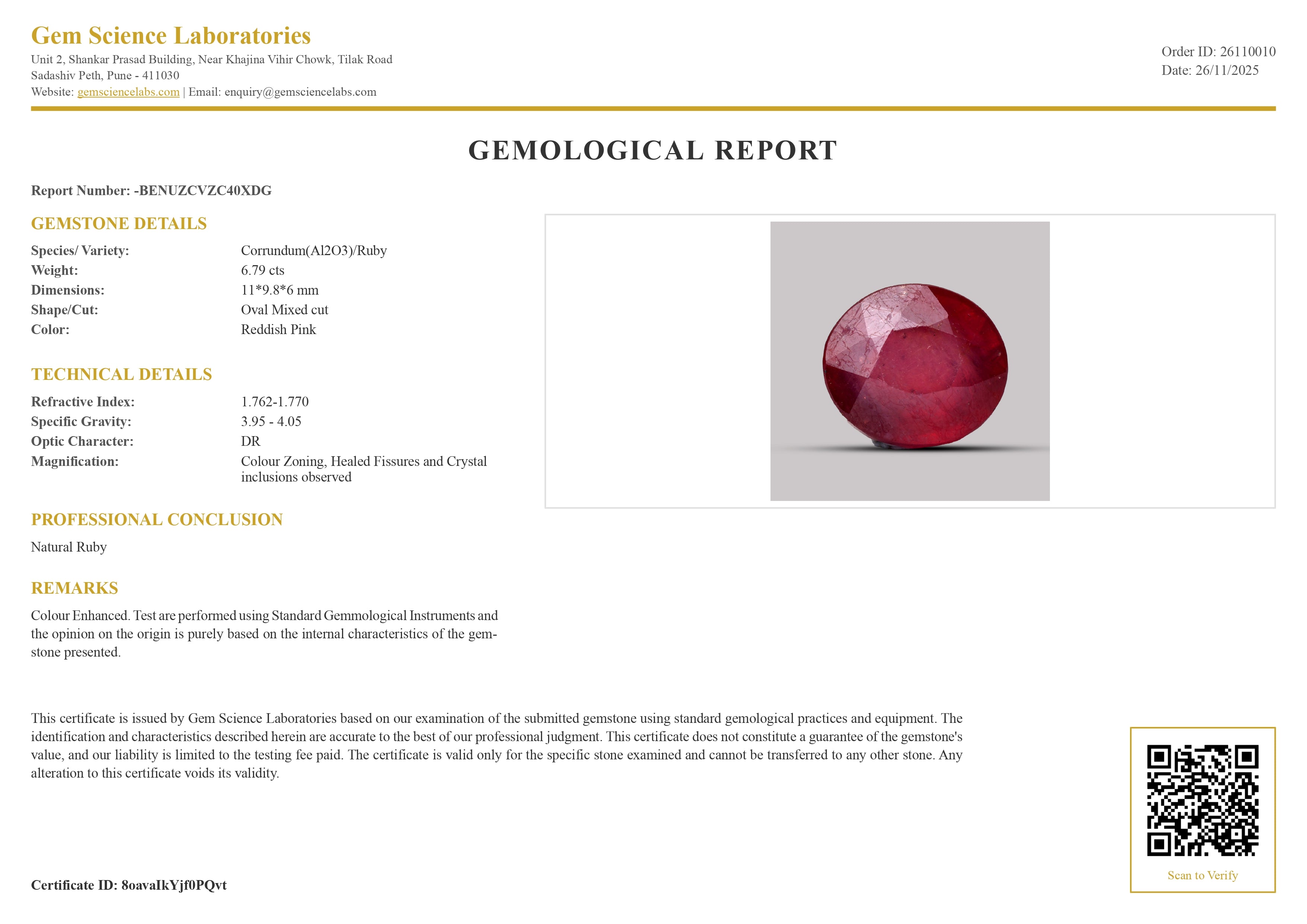 Ruby (Bangkok) - 6.79 Carat