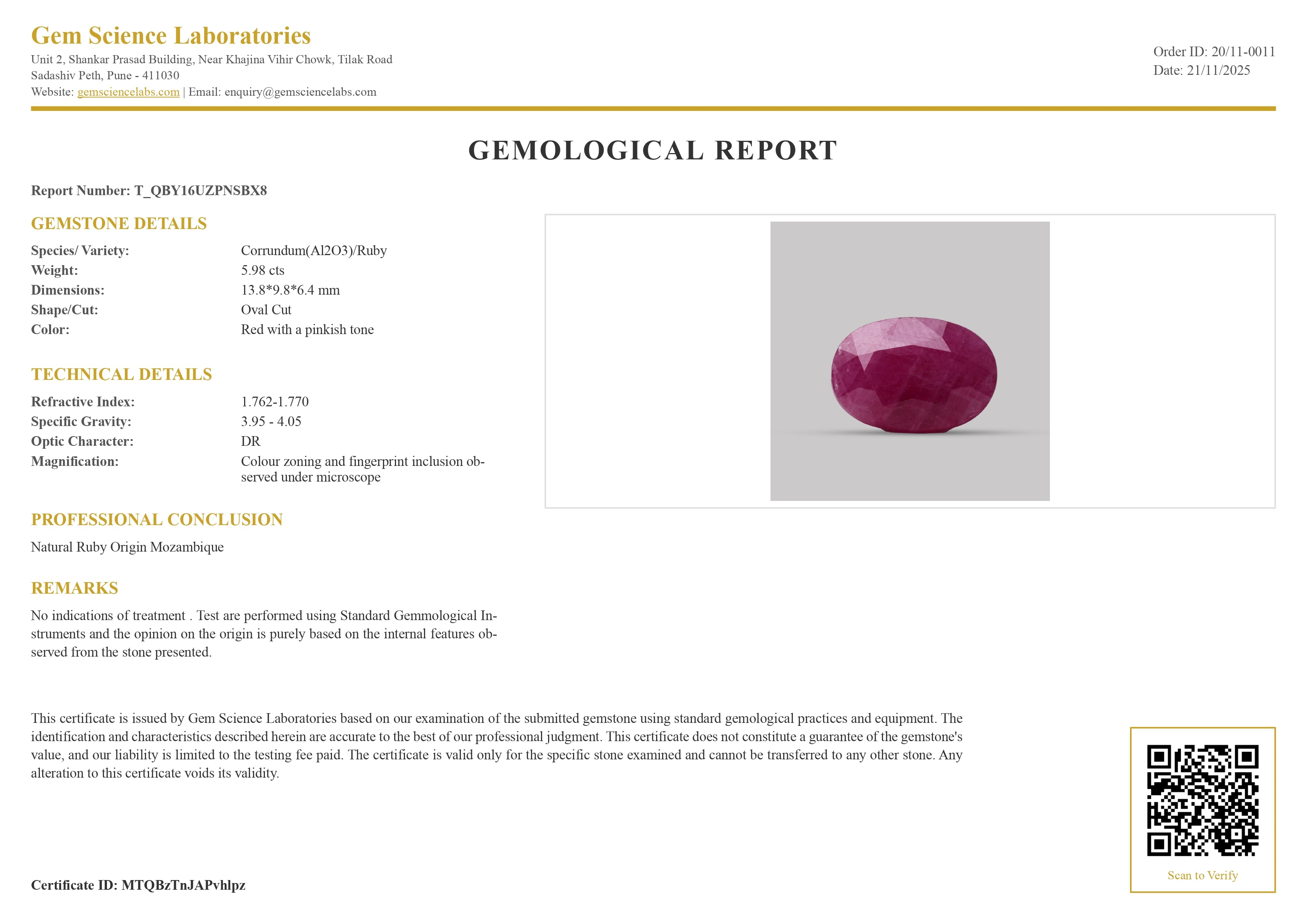 Ruby (Manik) -  5.98 Carat (New Burma)