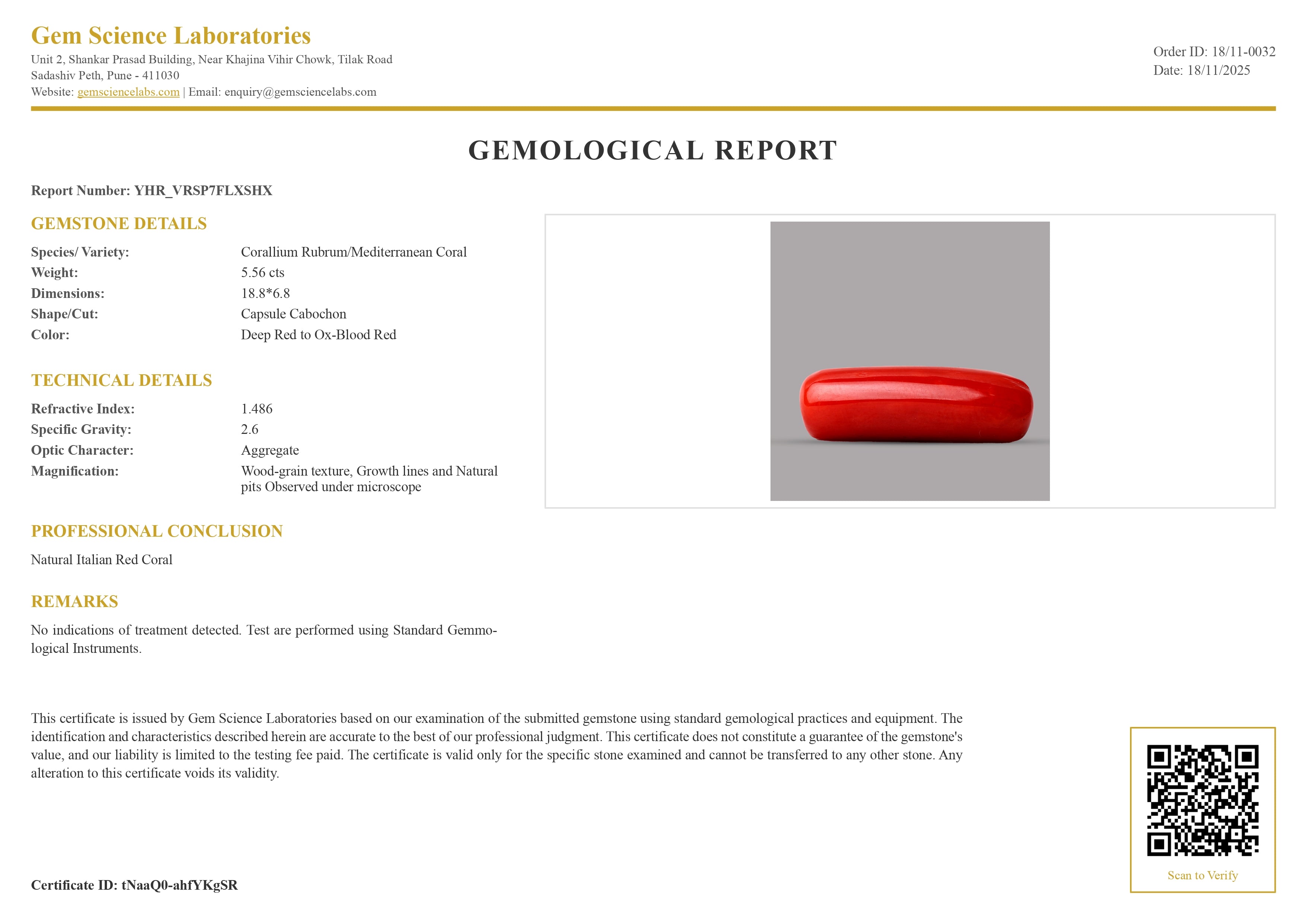 Red Coral Italian – 5.56 Carat