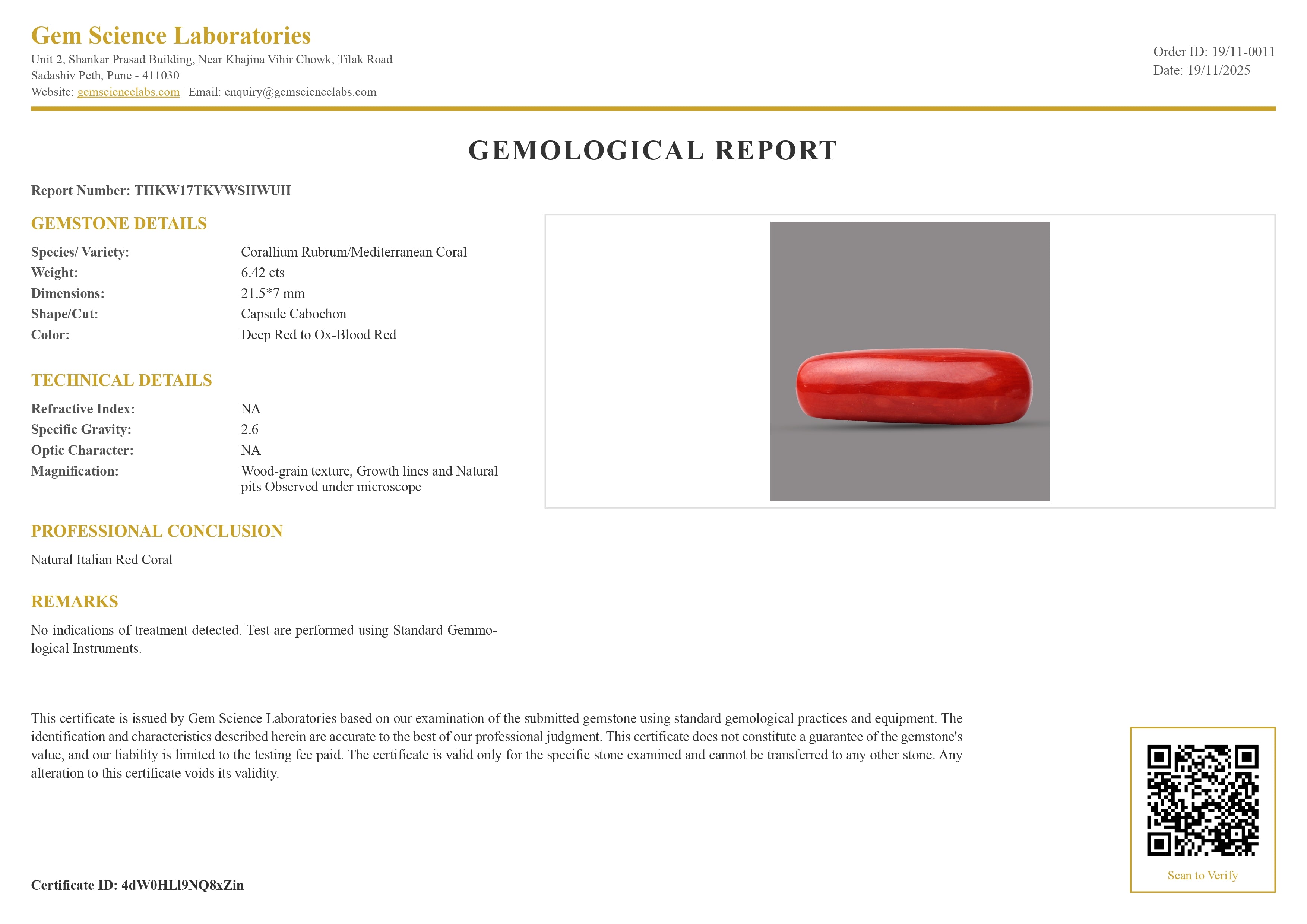 Red Cora  Italian - 6.42  Carat