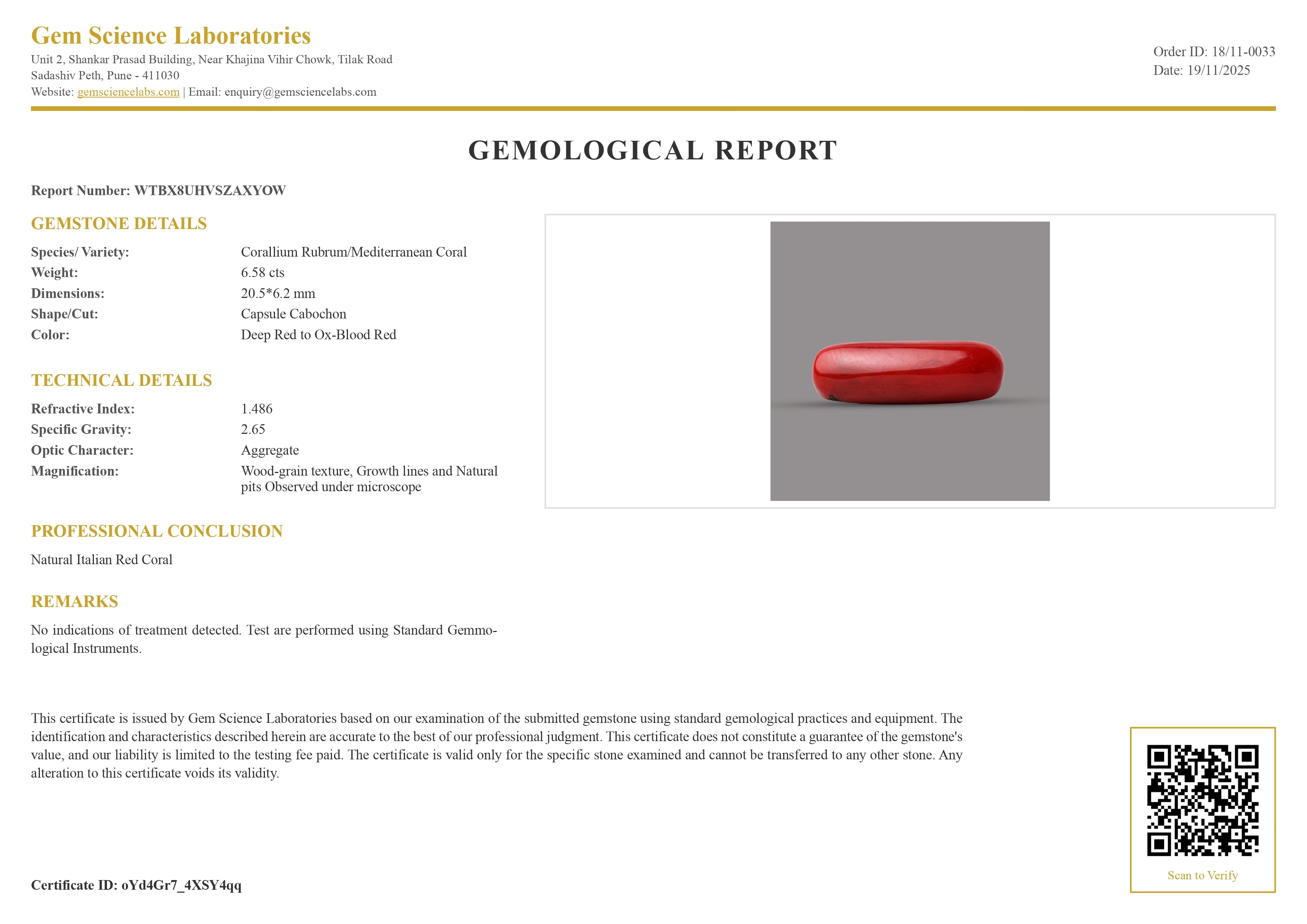 Red Coral  Italian  - 6.58  Carat