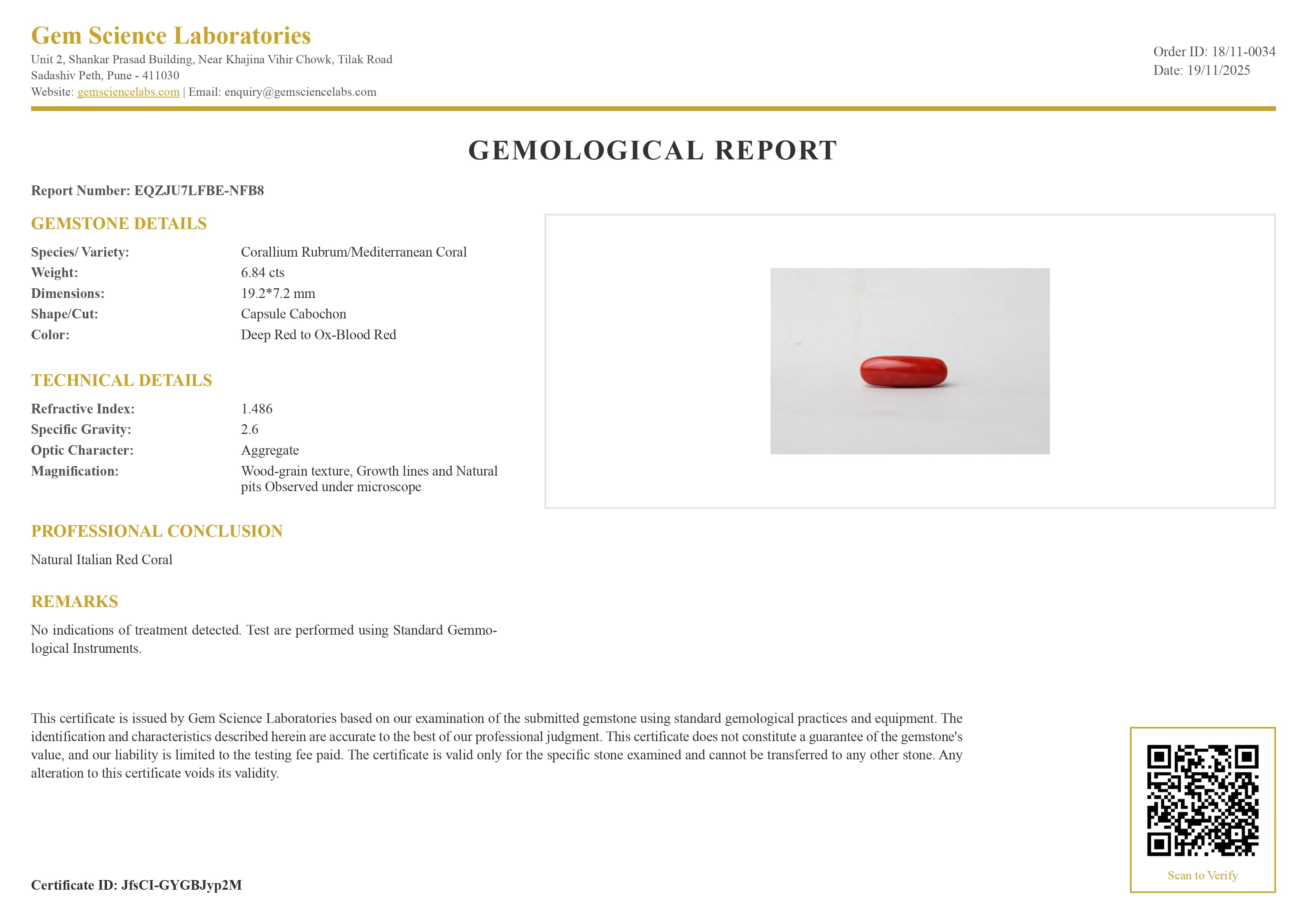 Red Coral  Italian  -  6.84 Carat