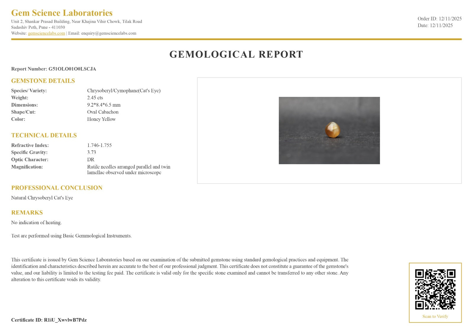 Cat’s Eye ceylon - 2.45 Carat