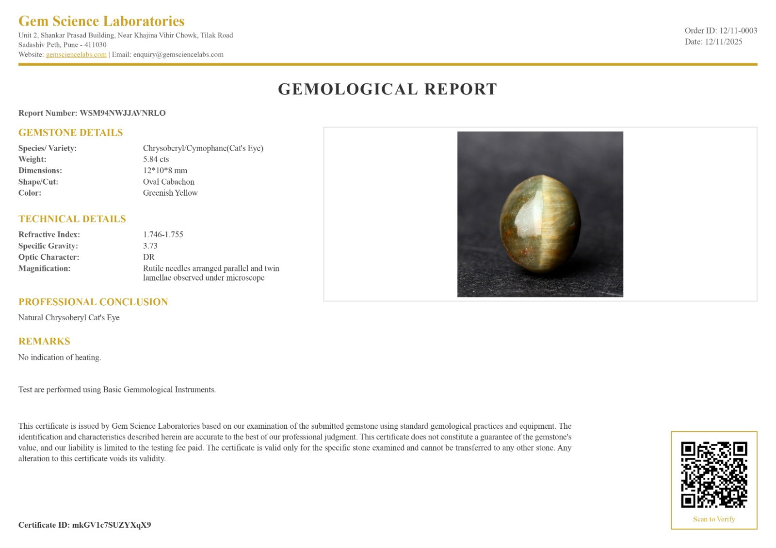 Cat’s Eye ceylon - 5.84 Carat