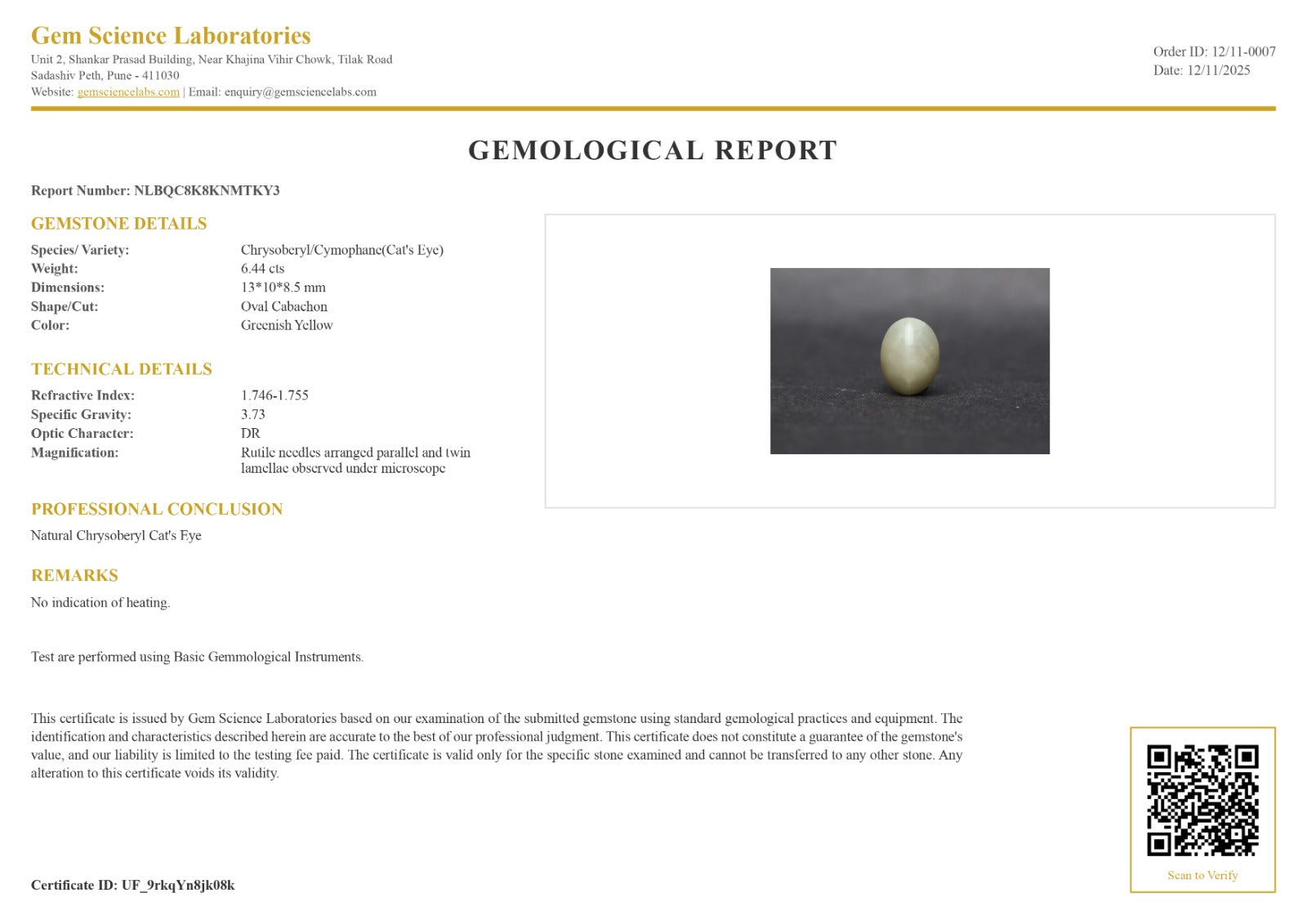 Cat’s Eye ceylon - 6.44 Carat