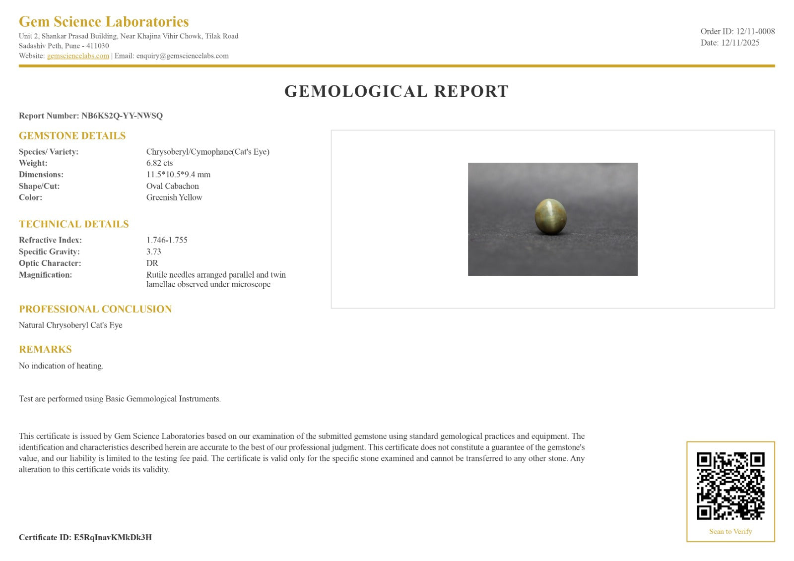 Cat’s Eye ceylon - 6.82 Carat