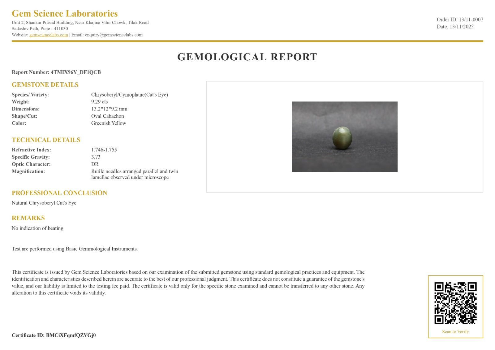 Cat’s Eye ceylon - 9.29 Carat