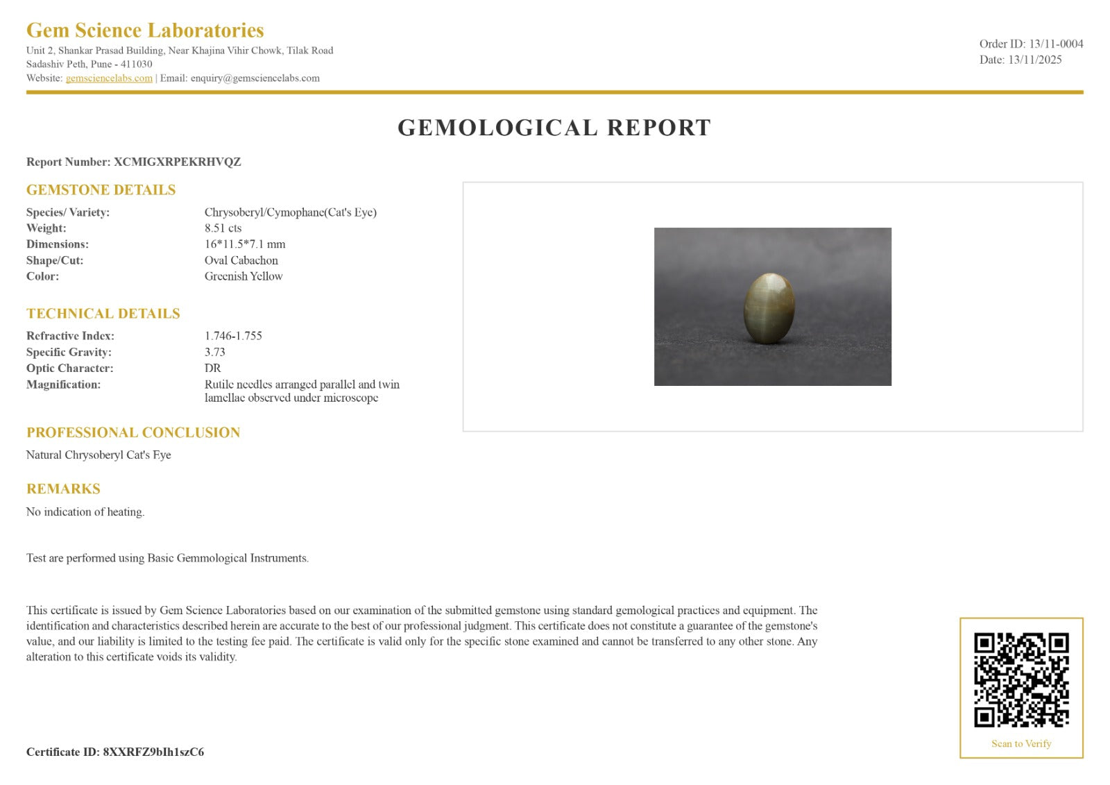 Cat’s Eye ceylon - 8.51 Carat