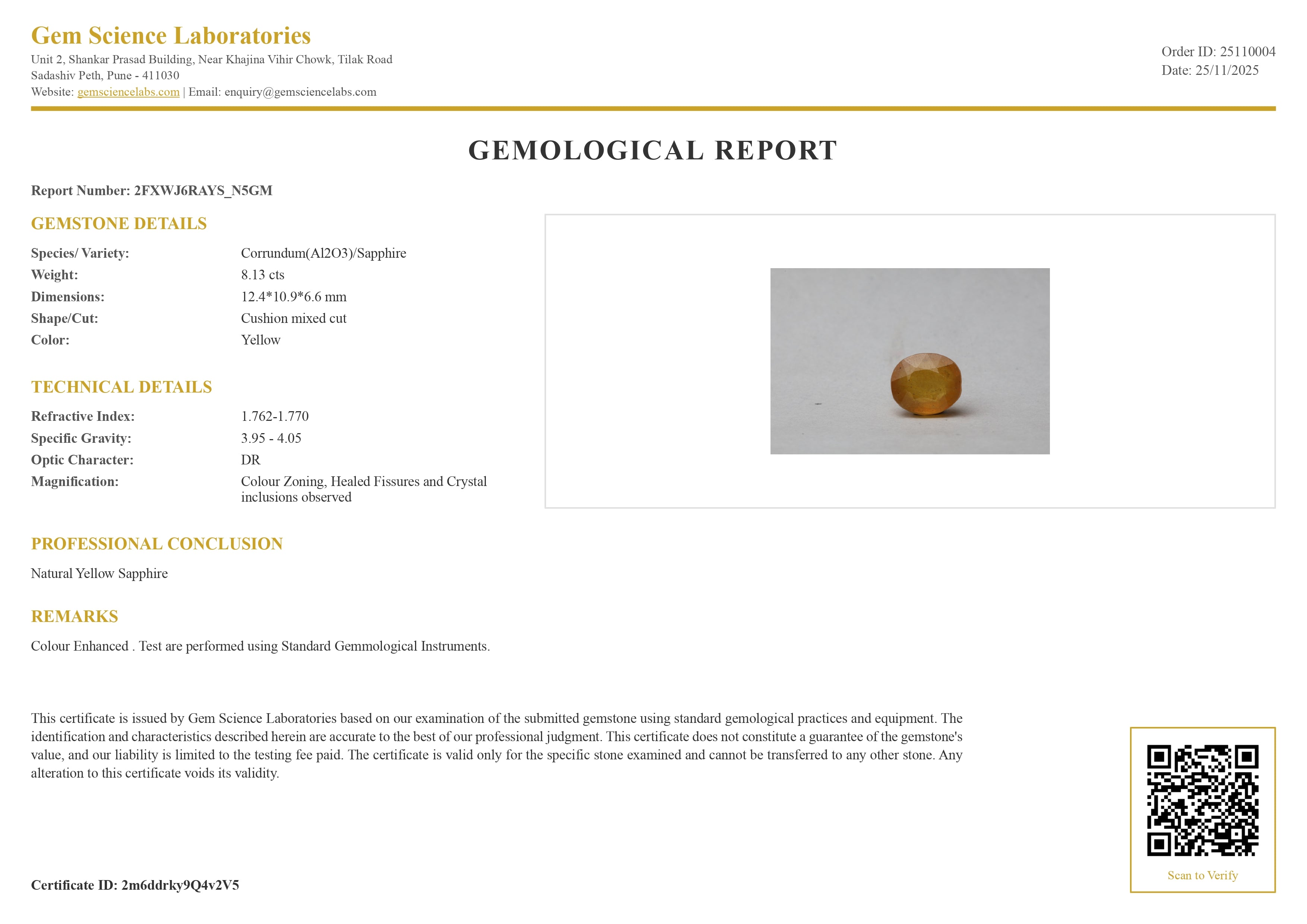 Yellow Sapphire - 8.13 Carat