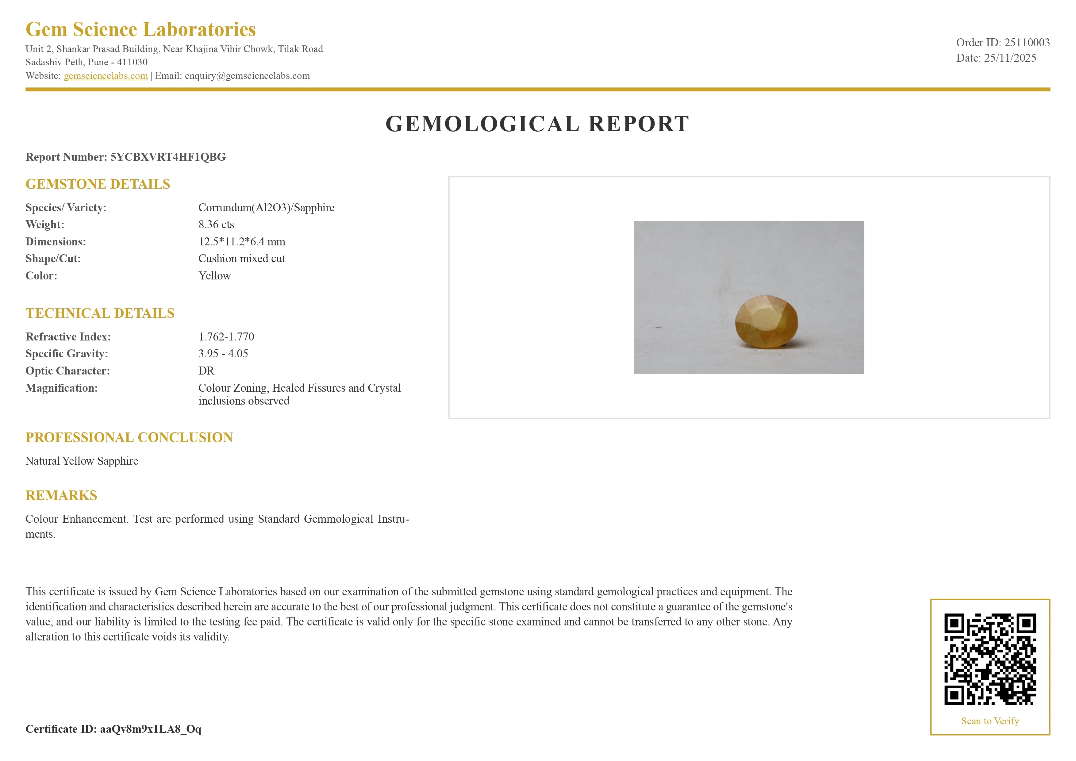 Yellow Sapphire - 8.36 Carat