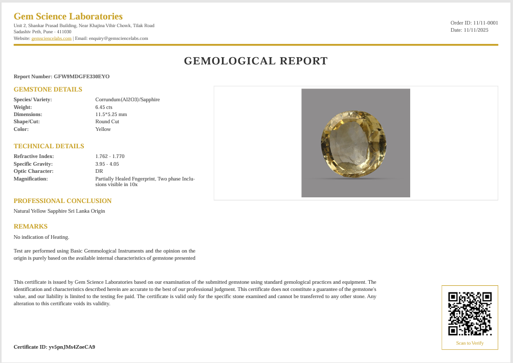 Yellow Sapphire -  6.45 Carat (Ceylon)