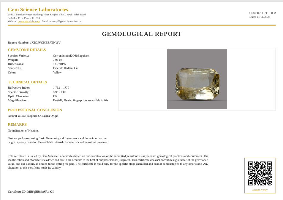 Yellow Sapphire -  7.05 Carat (Ceylon)