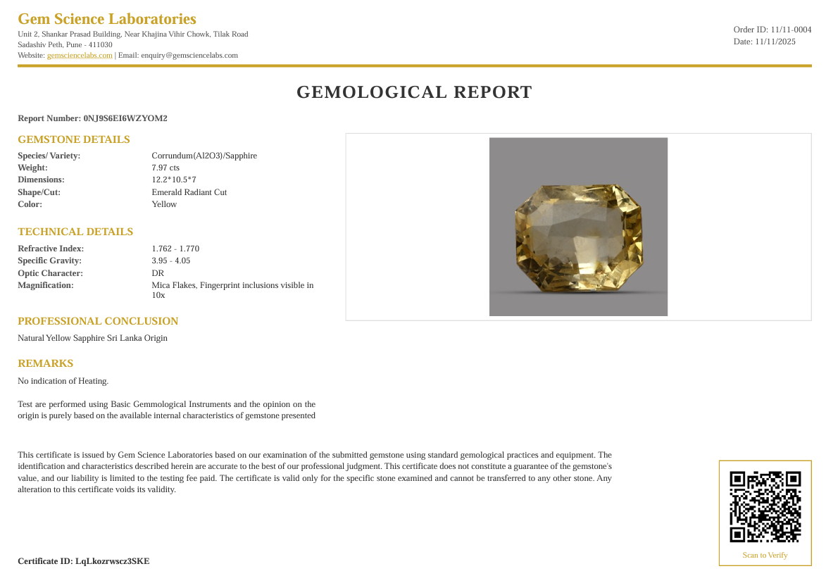 Yellow Sapphire -  7.97  Carat (Ceylon)